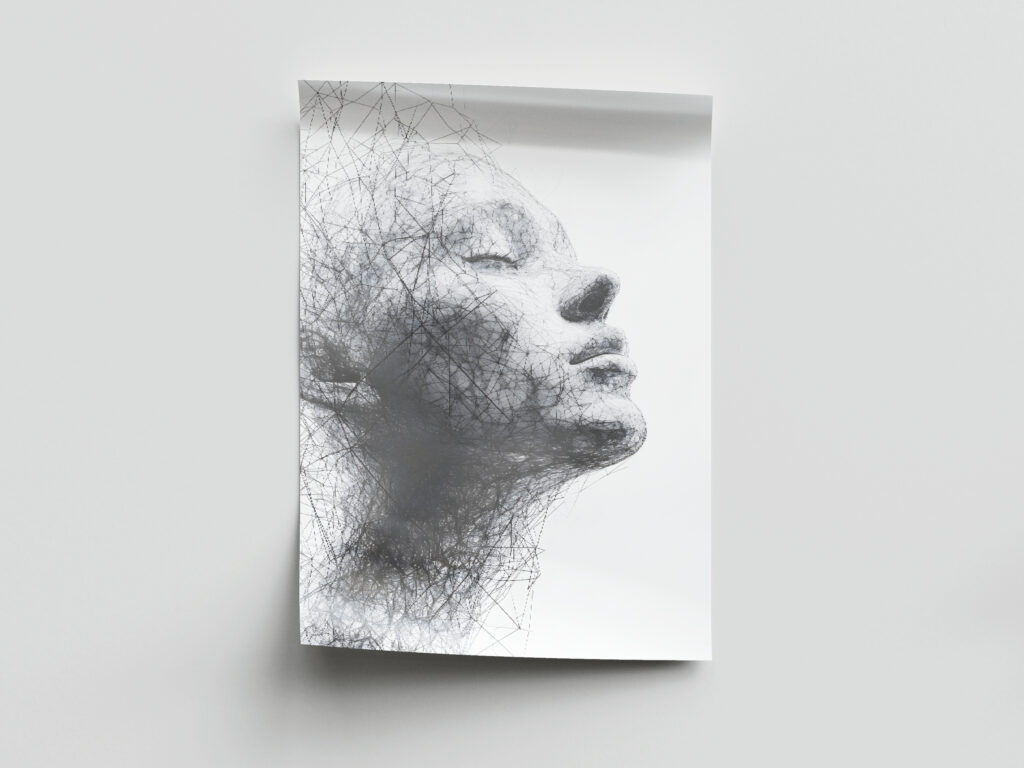 Futurystyczny plakat z ludzką głową - Nauka, technika
