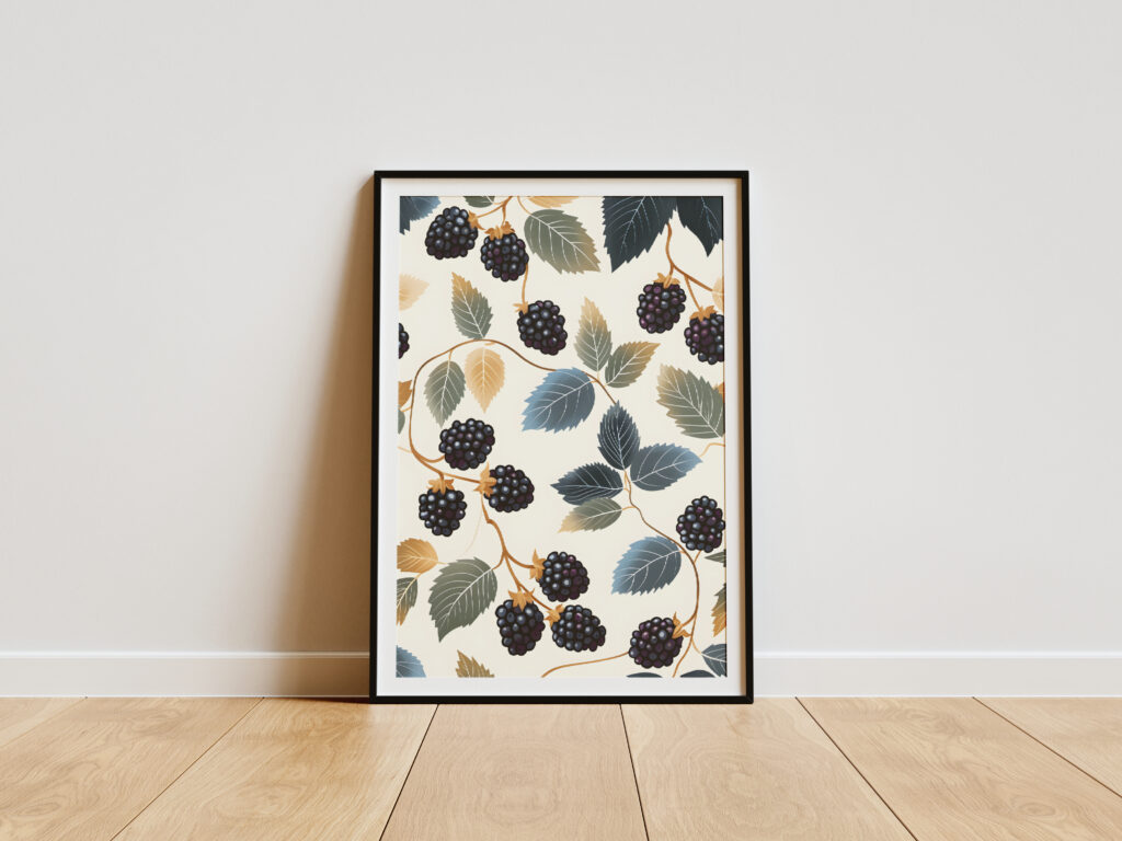 Owoce i liście jeżyny - Plakat Ilustracja z wzorem