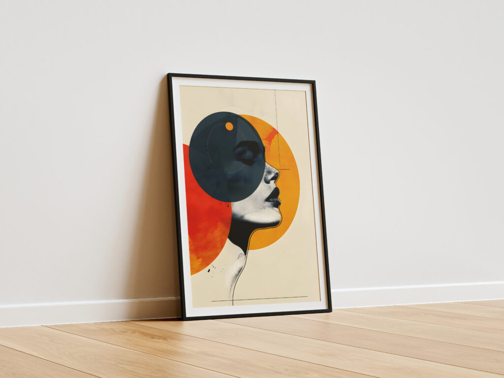 Współczesny obraz Kobieta Twarz Plakat, Widok z boku, Beżowy, Kobieta Portret Dekoracja ścienna abstrakcyjna Sztuka nowoczesna Człowiek